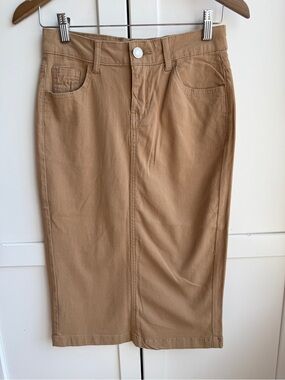 Be-Girl USA Tan Denim Midi Pencil Skirt Size XS